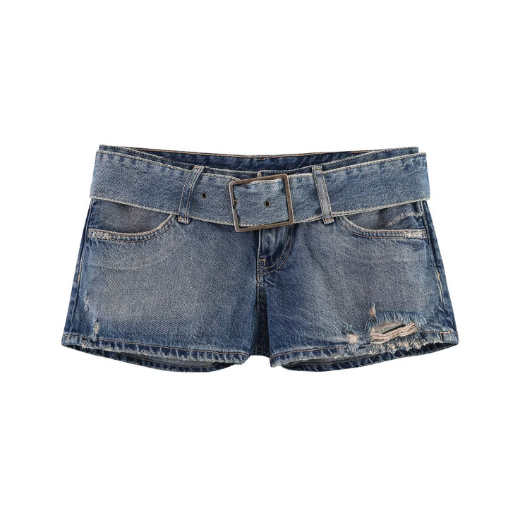 Damen modische Destroyed Denim-shorts med justerbart bälte Mirla-Eva Jonsson