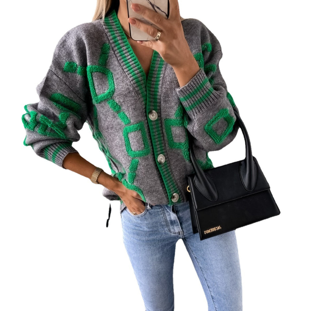 Damen modische Strickjacke mit grafischem Design Mirla-Eva Jonsson