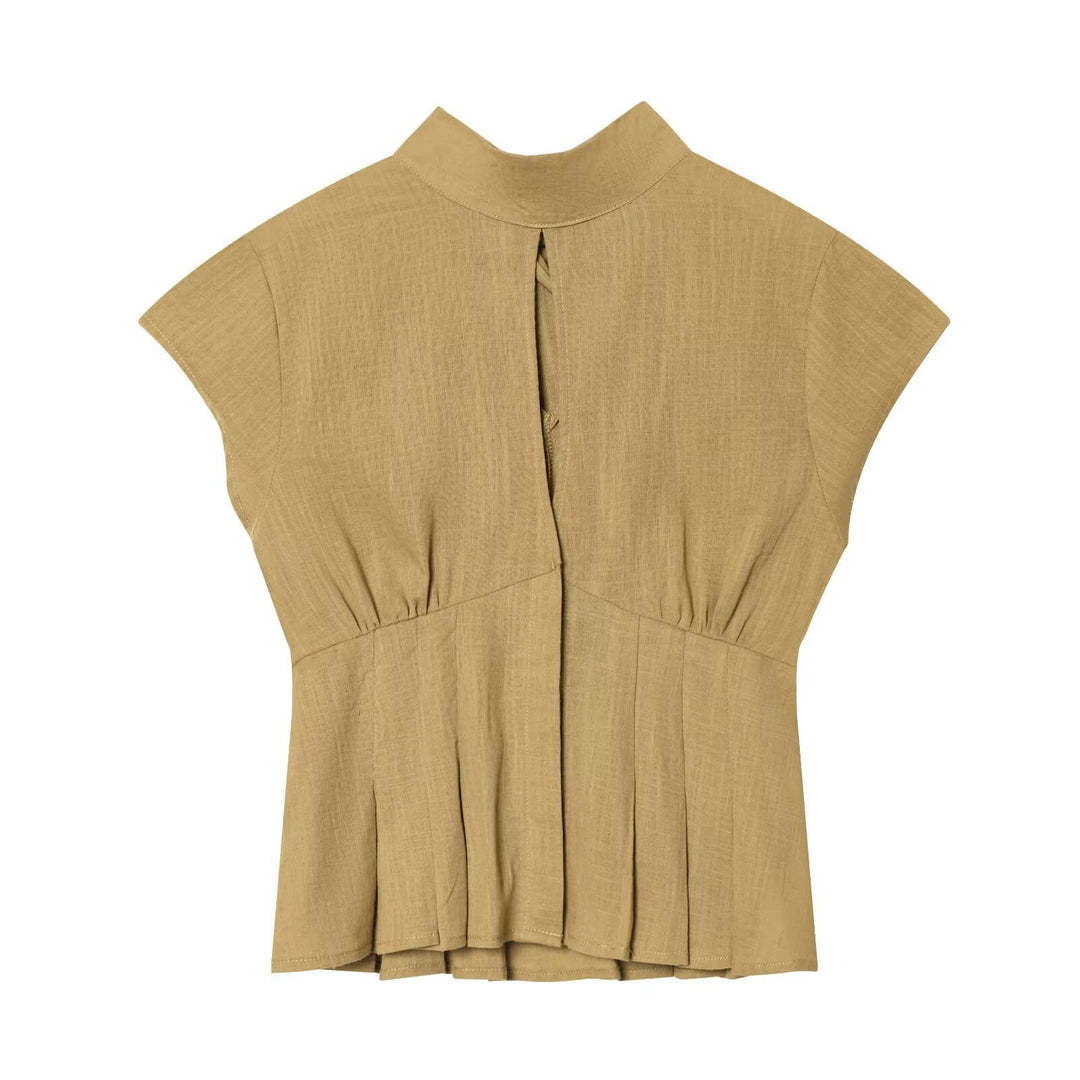 Damen modische blouse med asymmetrisk skärning och dekorativa veck Mirla-Eva Jonsson
