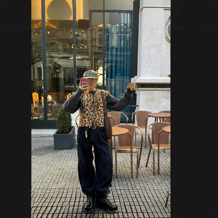 Damen modische väst i leopardmönster med bekväma ärmar Mirla-Eva Jonsson