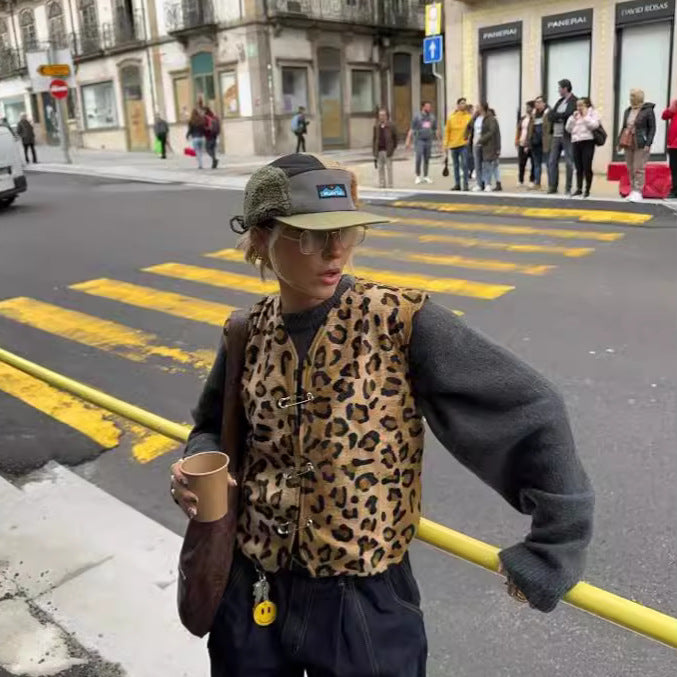 Damen modische väst i leopardmönster med bekväma ärmar Mirla-Eva Jonsson
