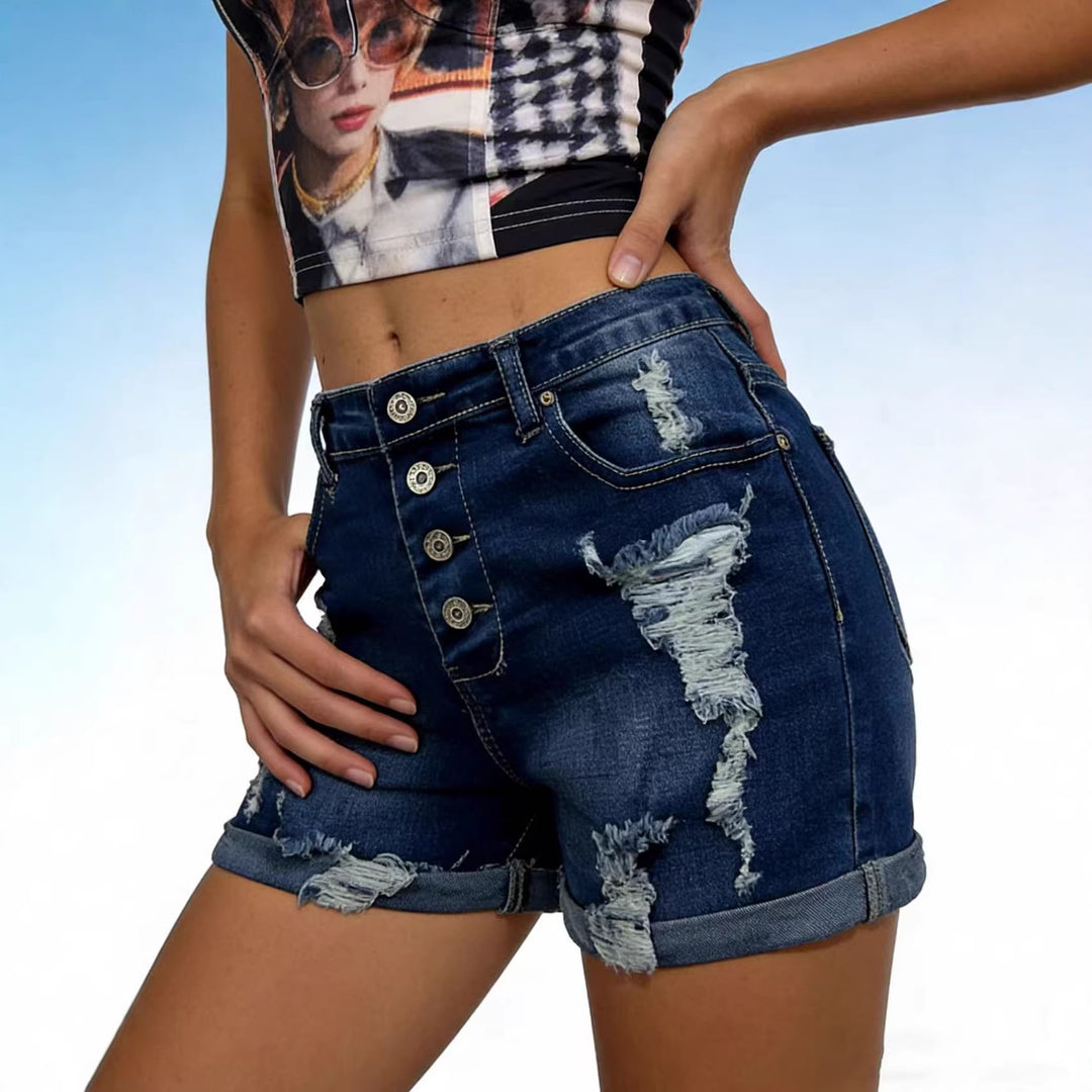 Damen modischer Destroyed Denim-Shorts mit Knopfleiste Mirla-Eva Jonsson