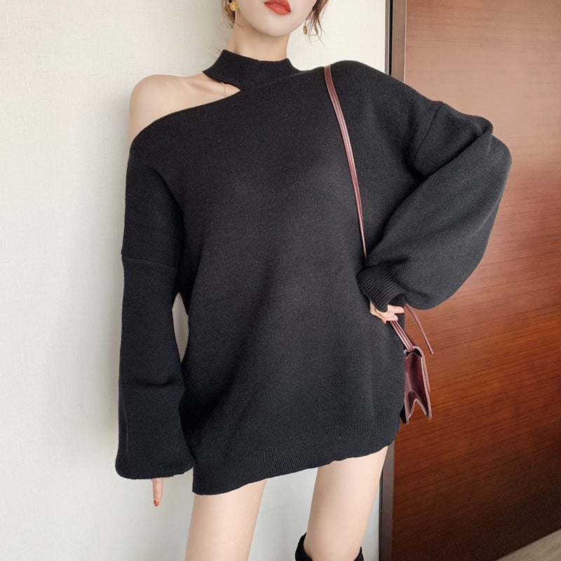 Damen modischer Oversized-Pullover mit schulterfreier Schnittführung und Rollkragen Mirla-Eva Jonsson