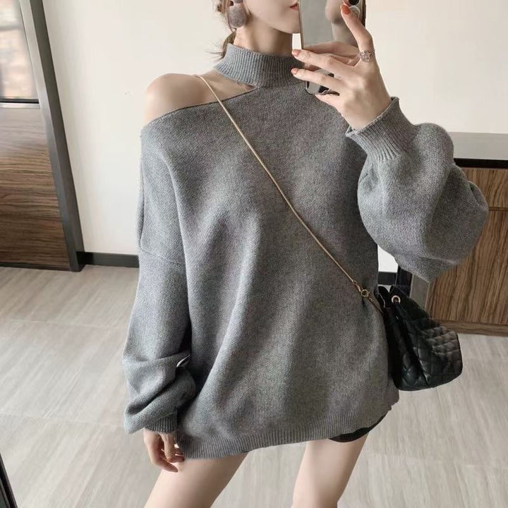 Damen modischer Oversized-Pullover mit schulterfreier Schnittführung und Rollkragen Mirla-Eva Jonsson