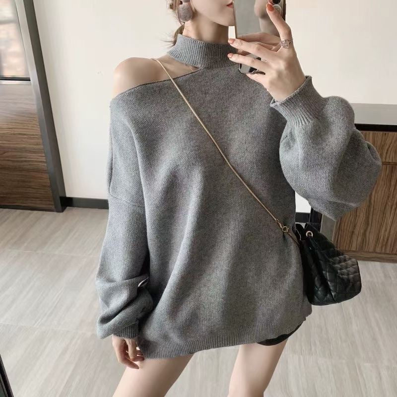 Damen modischer Oversized-Pullover mit schulterfreier Schnittführung und Rollkragen Mirla-Eva Jonsson