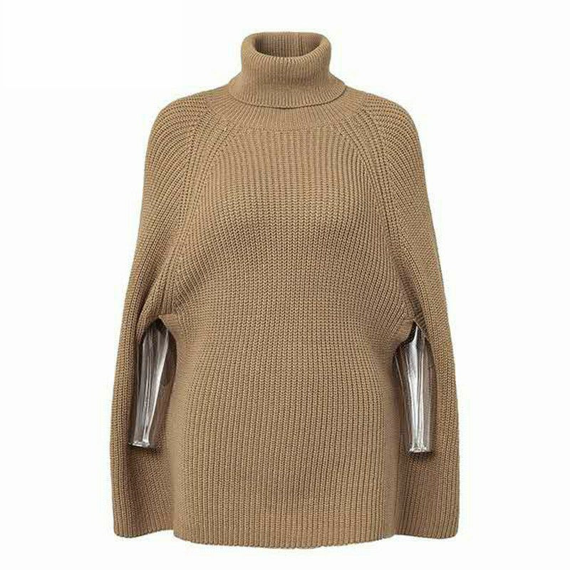Damen modischer Strickpullover mit hochstehendem Kragen und exklusivem Häkelmuster Mirla-Eva Jonsson