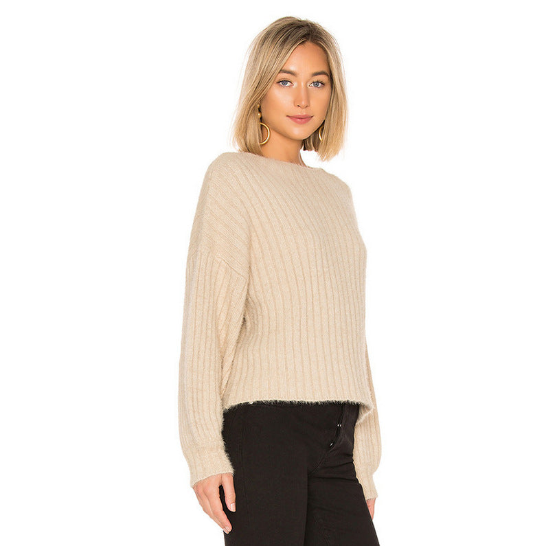 Damen modischer Strickpullover mit überschnittenen Ärmeln und feiner Rippstruktur Mirla-Eva Jonsson