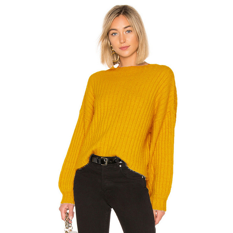 Damen modischer Strickpullover mit überschnittenen Ärmeln und feiner Rippstruktur Mirla-Eva Jonsson