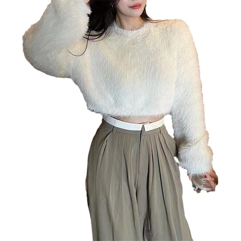 Damen modischer cropped Pullover mit weichem Flausch-Material Mirla-Eva Jonsson