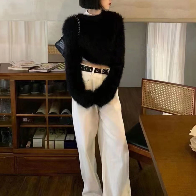 Damen modischer cropped Pullover mit weichem Flausch-Material Mirla-Eva Jonsson