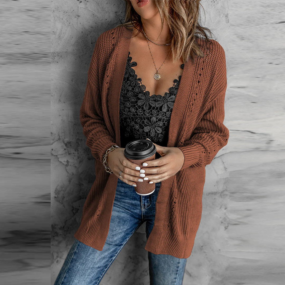 Damen offene Strickjacke mit leichter Lochstruktur und komfortabler Passform Mirla-Eva Jonsson