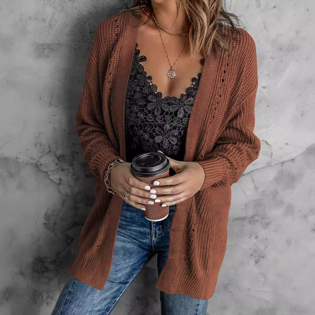Damen offene Strickjacke mit leichter Lochstruktur und komfortabler Passform Mirla-Eva Jonsson