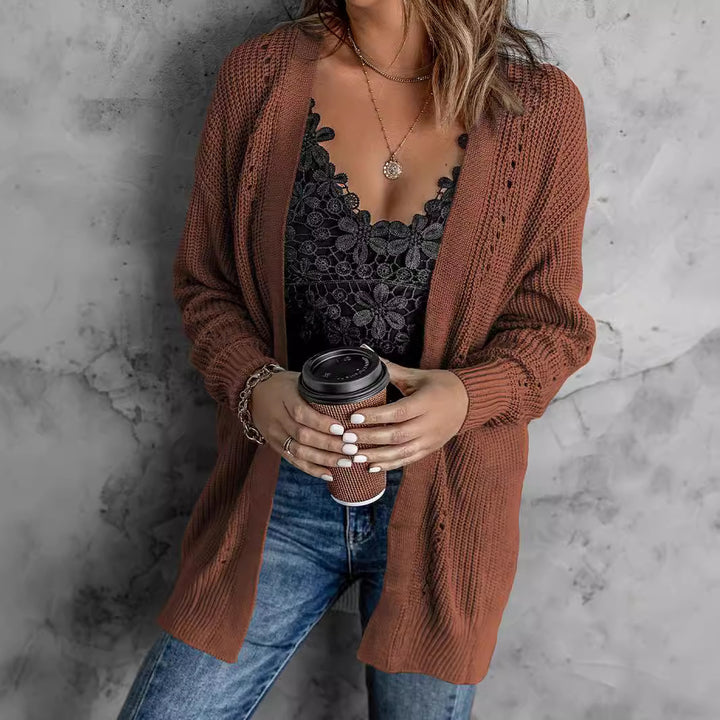 Damen offene Strickjacke mit leichter Lochstruktur und komfortabler Passform Mirla-Eva Jonsson
