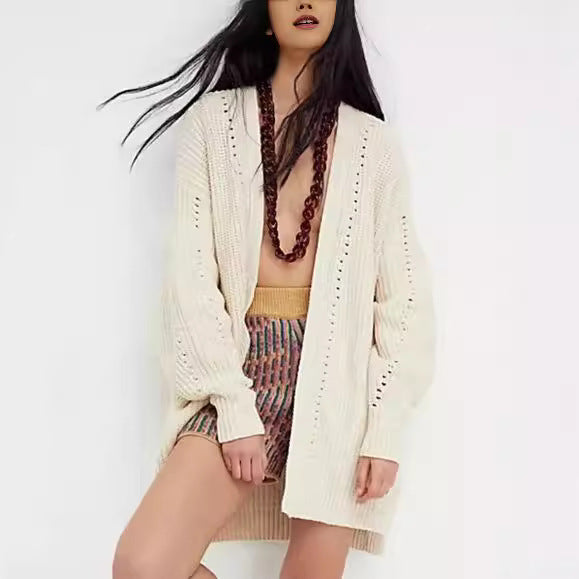 Damen offene Strickjacke mit leichter Lochstruktur und komfortabler Passform Mirla-Eva Jonsson