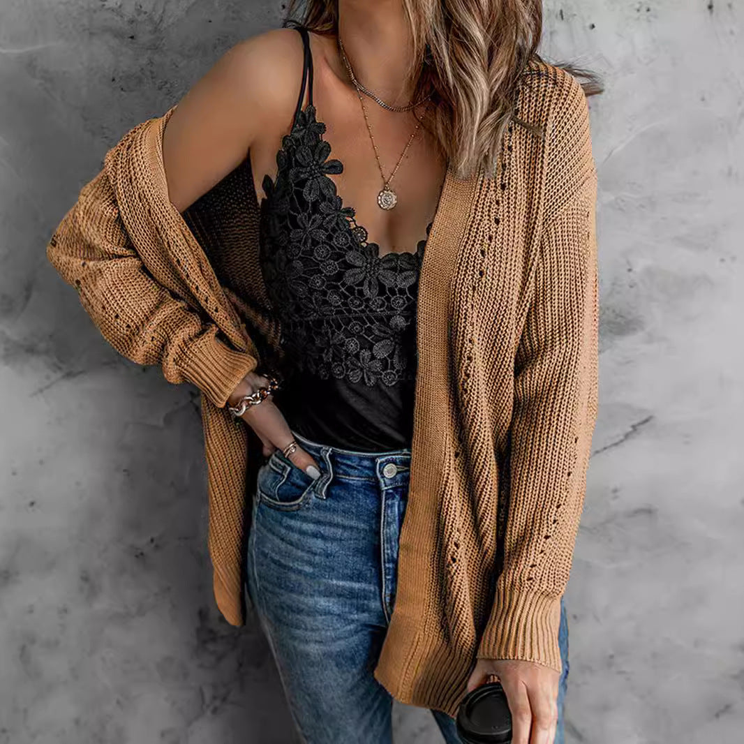 Damen offene Strickjacke mit leichter Lochstruktur und komfortabler Passform Mirla-Eva Jonsson