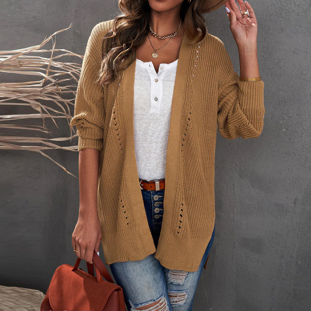 Damen offene Strickjacke mit leichter Lochstruktur und komfortabler Passform Mirla-Eva Jonsson