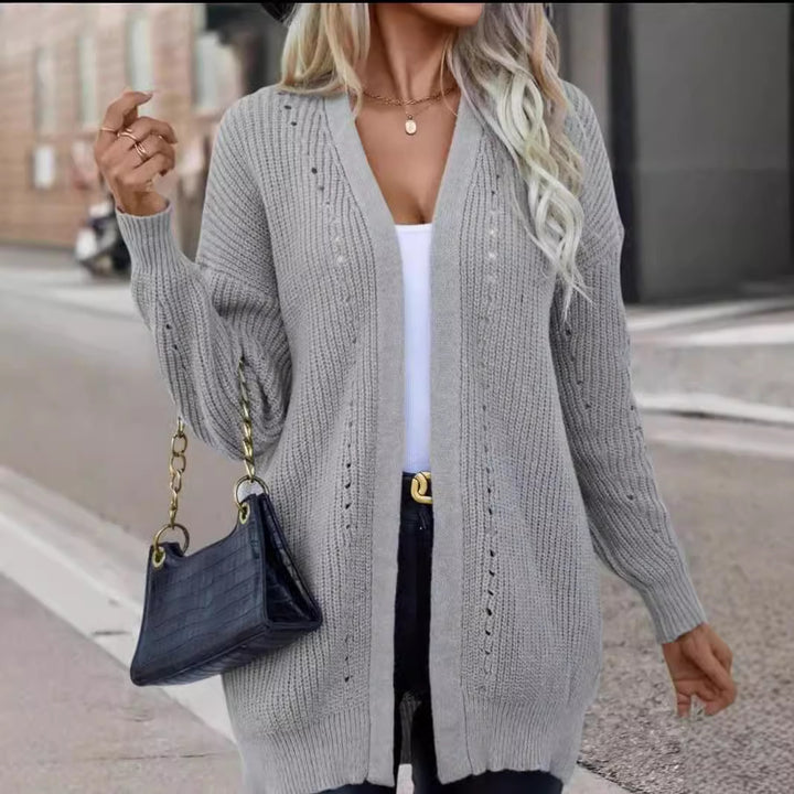 Damen offene Strickjacke mit leichter Lochstruktur und komfortabler Passform Mirla-Eva Jonsson