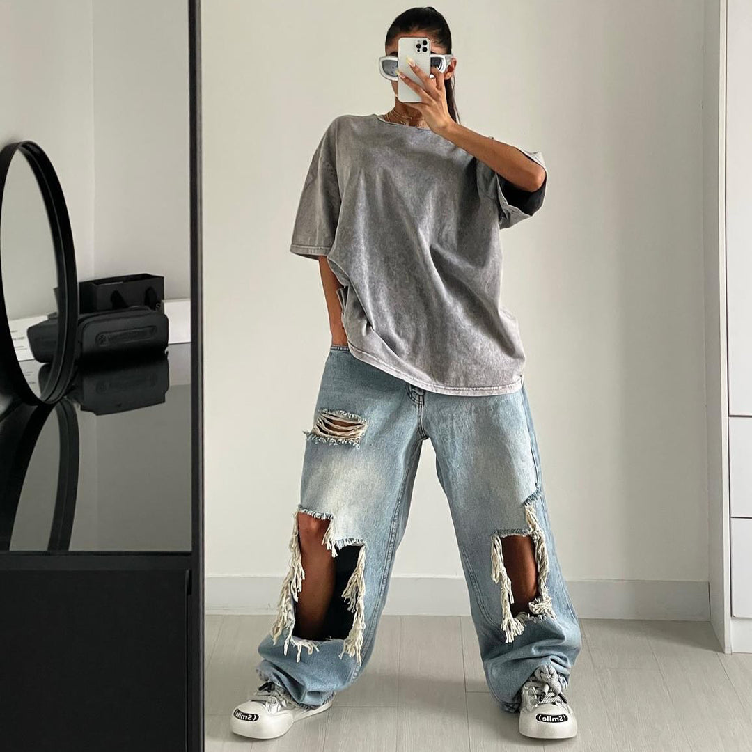 Damen oversized T-shirt med extraordinär vintage-tvätt-effekt Mirla-Eva Jonsson