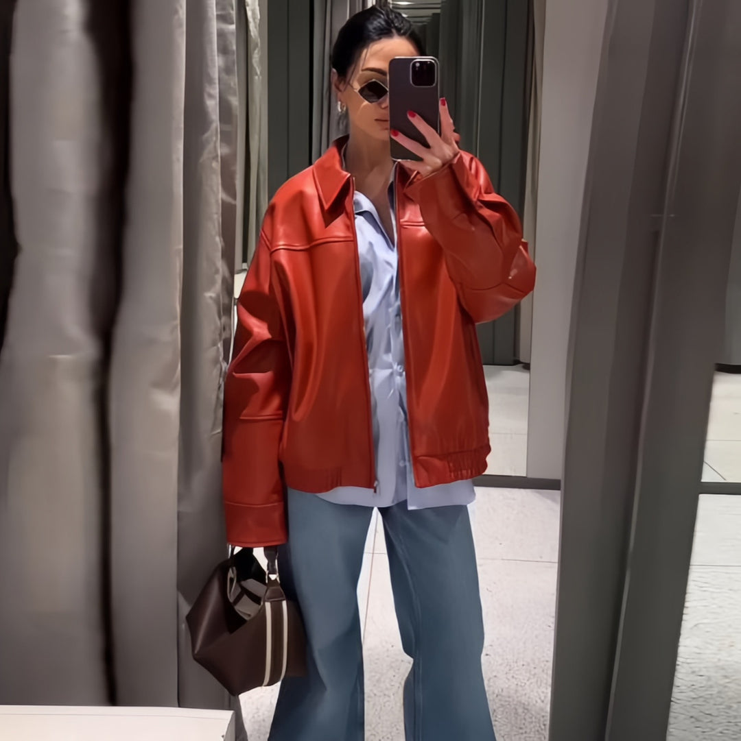 Damen oversized konstläderjacka med avslappnad snitt Mirla-Eva Jonsson