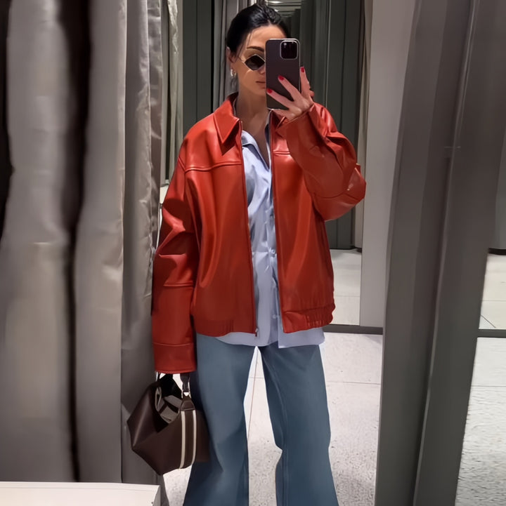 Damen oversized konstläderjacka med avslappnad snitt Mirla-Eva Jonsson