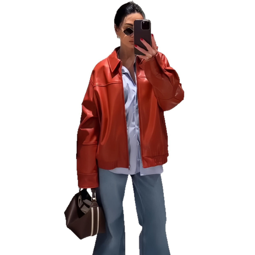 Damen oversized konstläderjacka med avslappnad snitt Mirla-Eva Jonsson