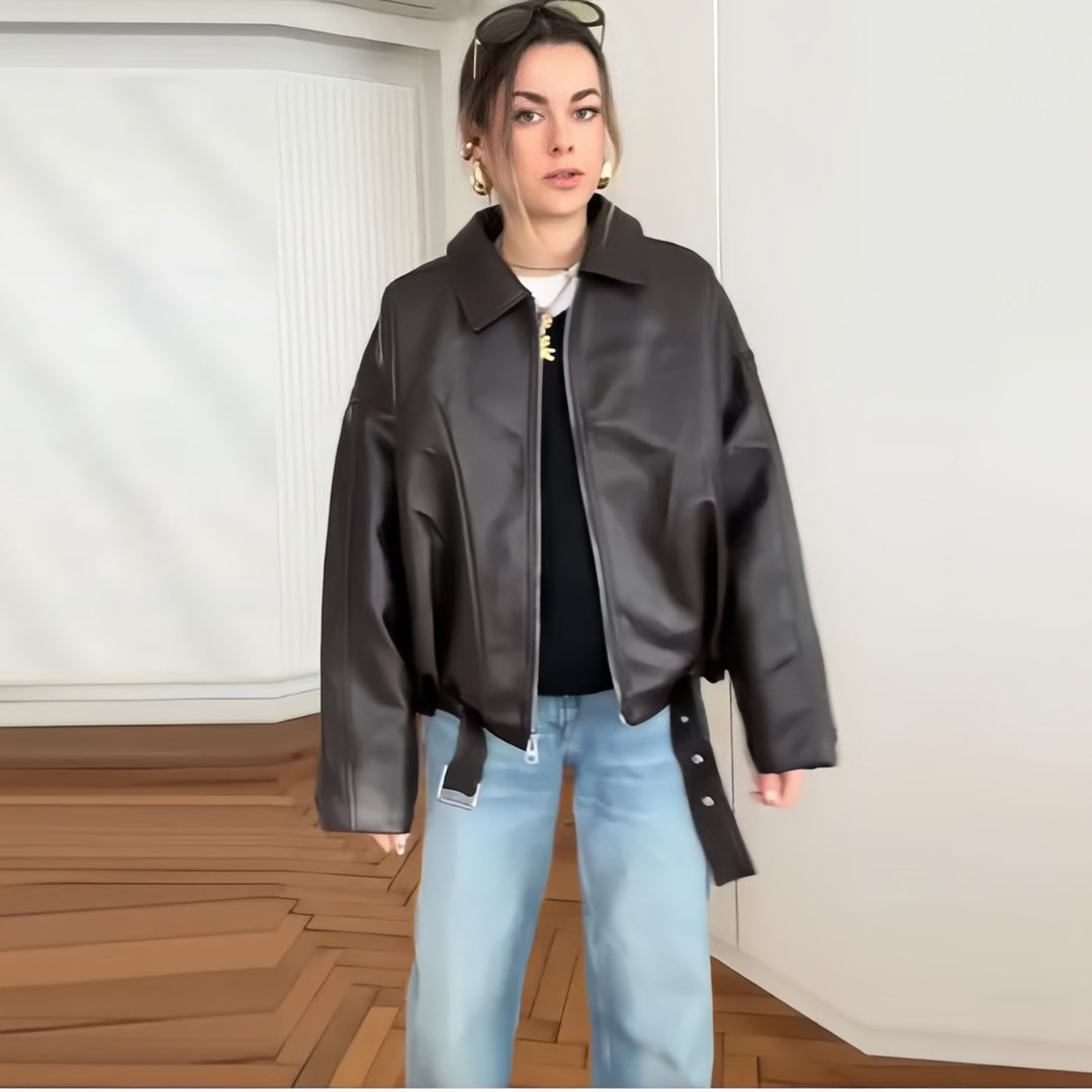 Damen oversized konstläderjacka med avslappnad snitt Mirla-Eva Jonsson