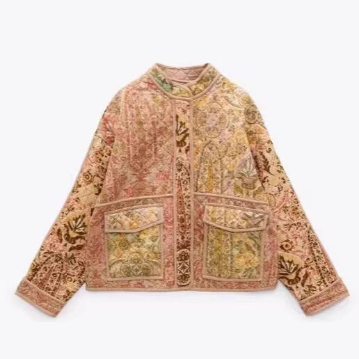 Damen quiltad jacka med unik blommig design Mirla-Eva Jonsson