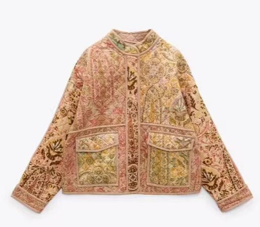Damen quiltad jacka med unik blommig design Mirla-Eva Jonsson