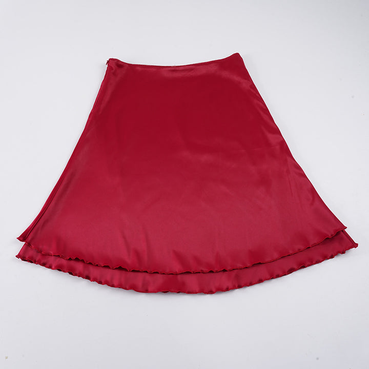 Damen satin skirt with voluminous ruffle hem and elastic waistband Mirla-Eva Jonsson