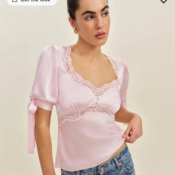 Damen satinblus med spetsdetaljer Mirla-Eva Jonsson
