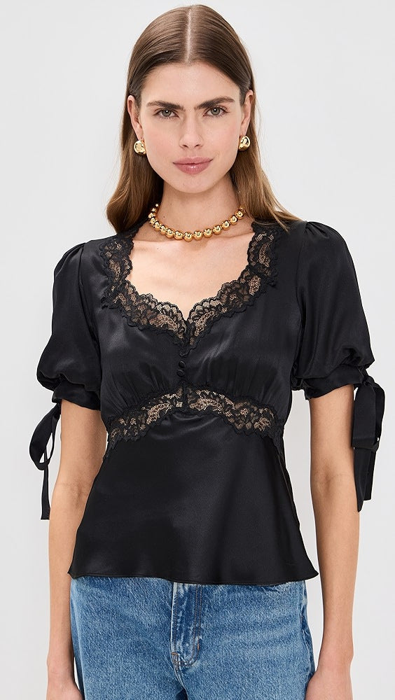 Damen satinblus med spetsdetaljer Mirla-Eva Jonsson