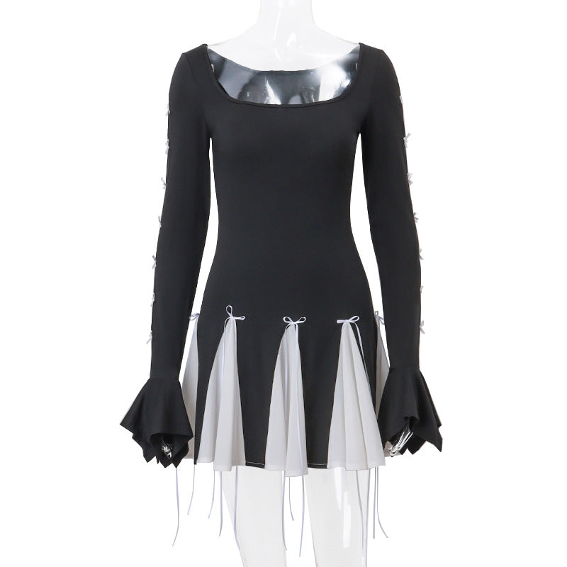 Damen skater dress with contrasting ruffle details and long sleeves Mirla-Eva Jonsson