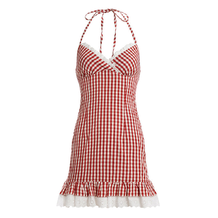 Damen sommarklänning med rutigt mönster och volangkant Mirla-Eva Jonsson
