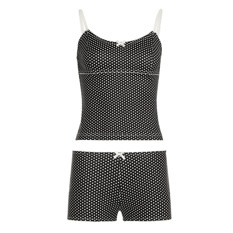 Damen sovshorts-set med prickar och justerbara spaghetti-band Mirla-Eva Jonsson