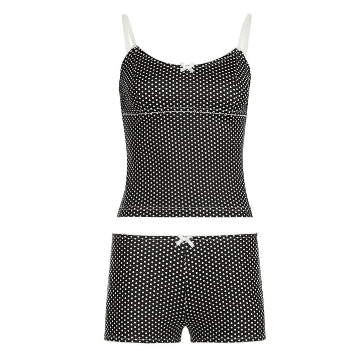 Damen sovshorts-set med prickar och justerbara spaghetti-band Mirla-Eva Jonsson
