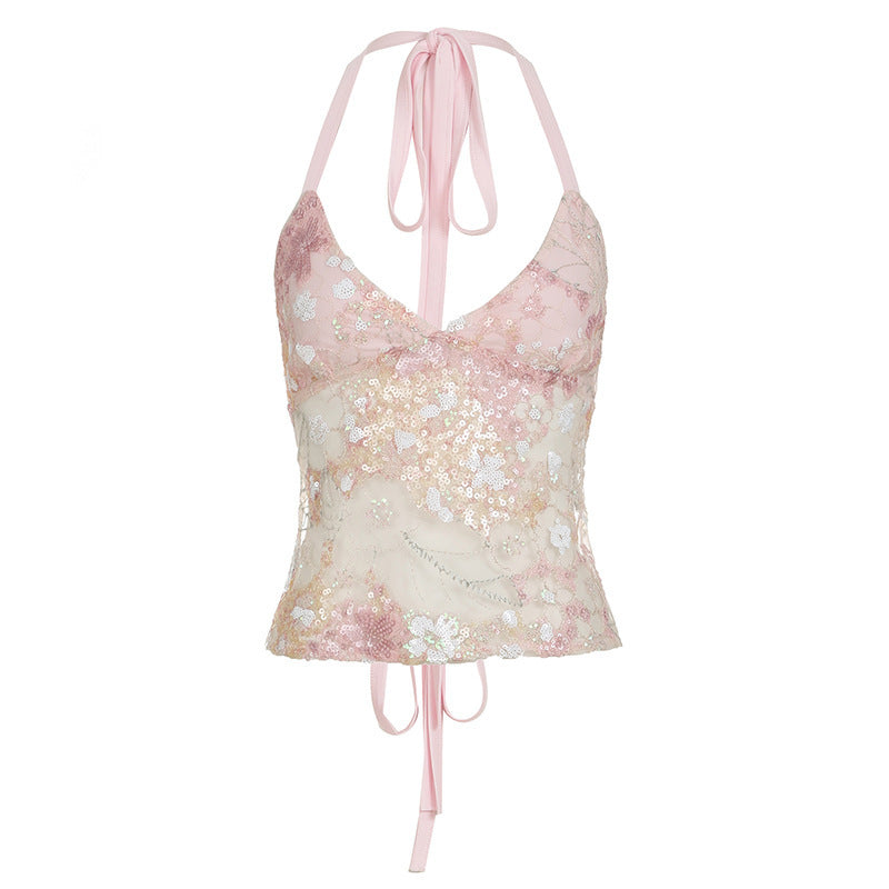 Damen spets bandeau top med blommor och justerbara axelband Mirla-Eva Jonsson