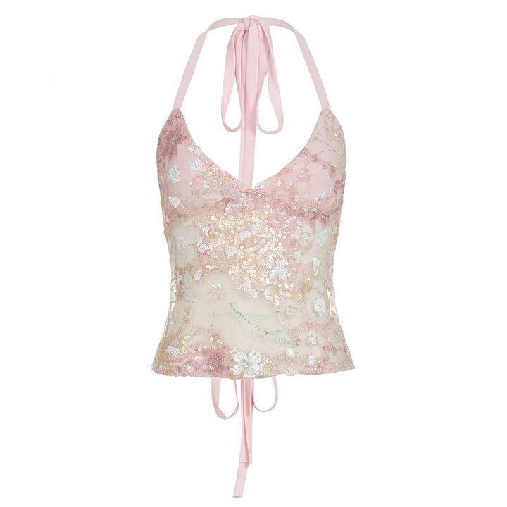 Damen spets bandeau top med blommor och justerbara axelband Mirla-Eva Jonsson