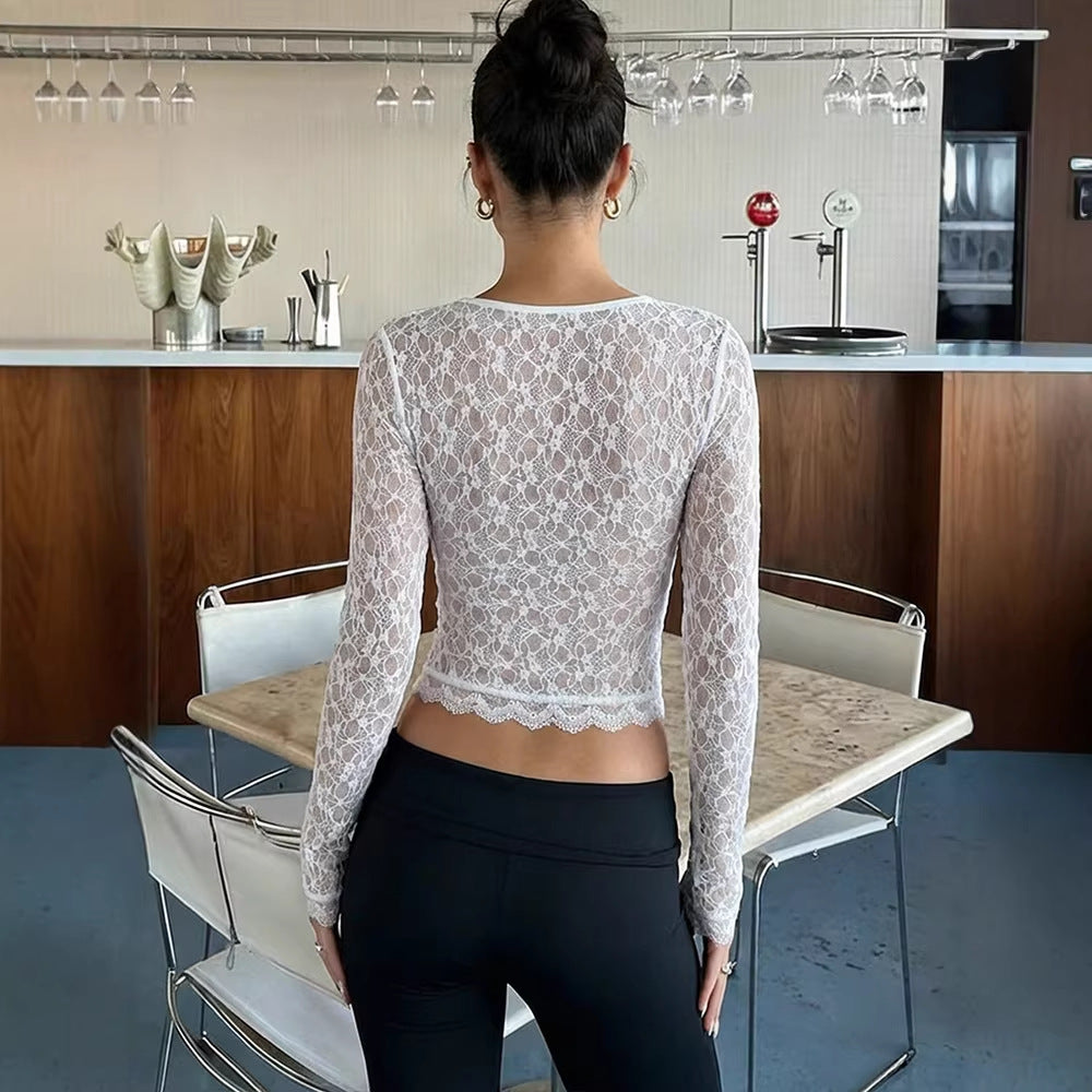 Damen spets topp med långa ärmar och elegant skärning Mirla-Eva Jonsson