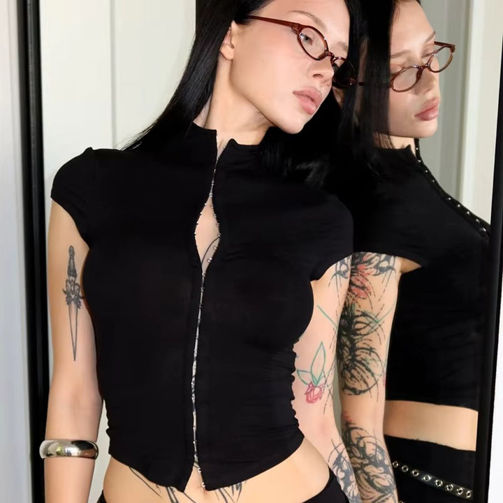 Damen sportigt kortärmad T-shirt med hög krage Mirla-Eva Jonsson