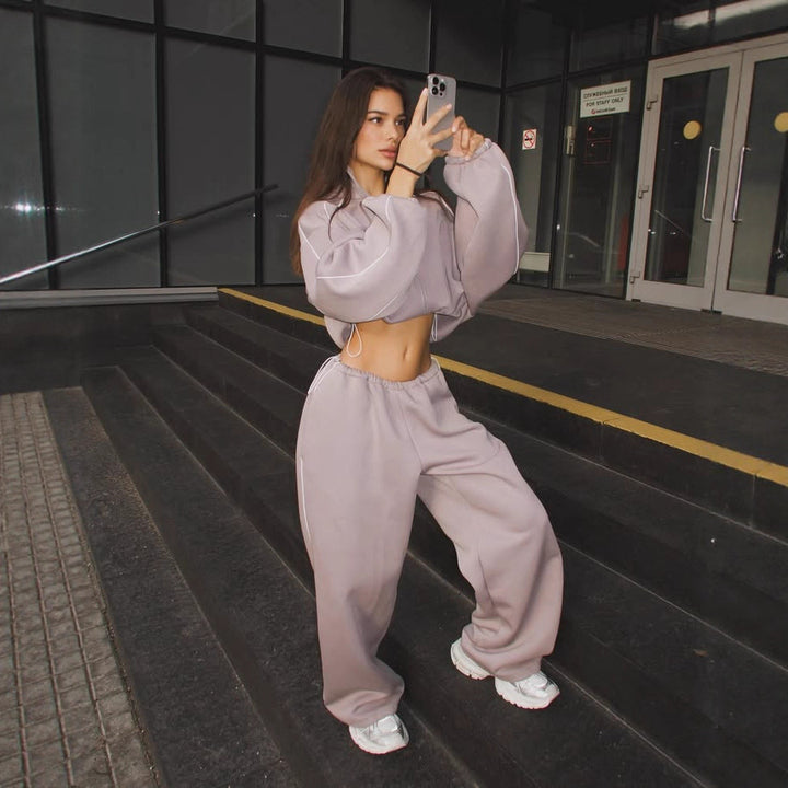 Damen sportigt oversized hoodie-set med hög krage och resår Eva Jonsson-Eva Jonsson