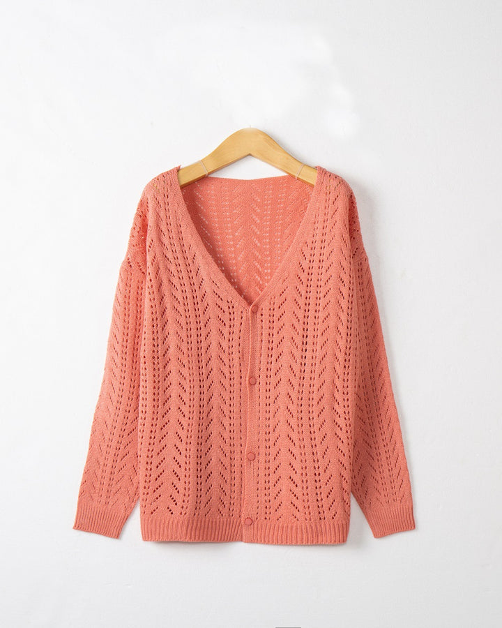 Damen stickad cardigan med luftig hålmönstring och V-ringning Mirla-Eva Jonsson