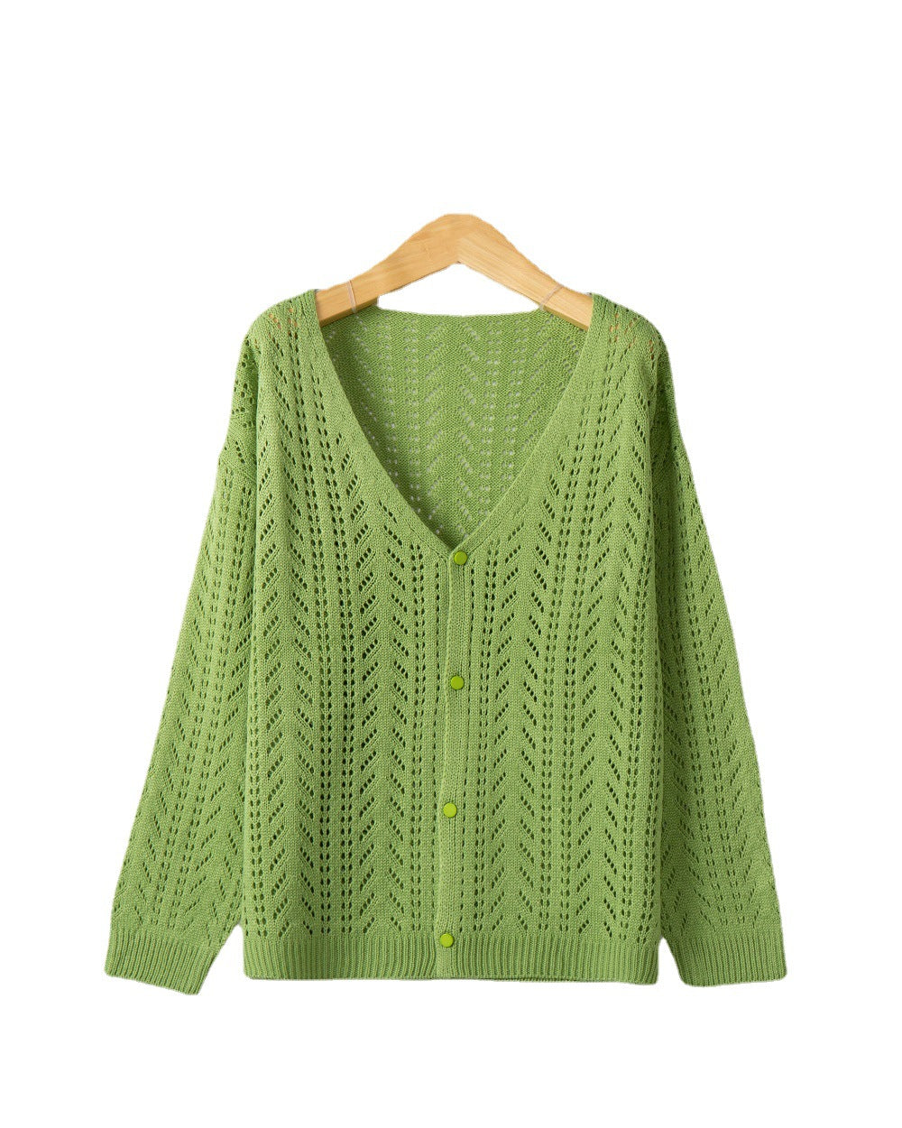 Damen stickad cardigan med luftig hålmönstring och V-ringning Mirla-Eva Jonsson