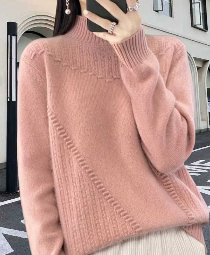 Damen stickad tröja med elegant ståkrage och strukturerad design Mirla-Eva Jonsson