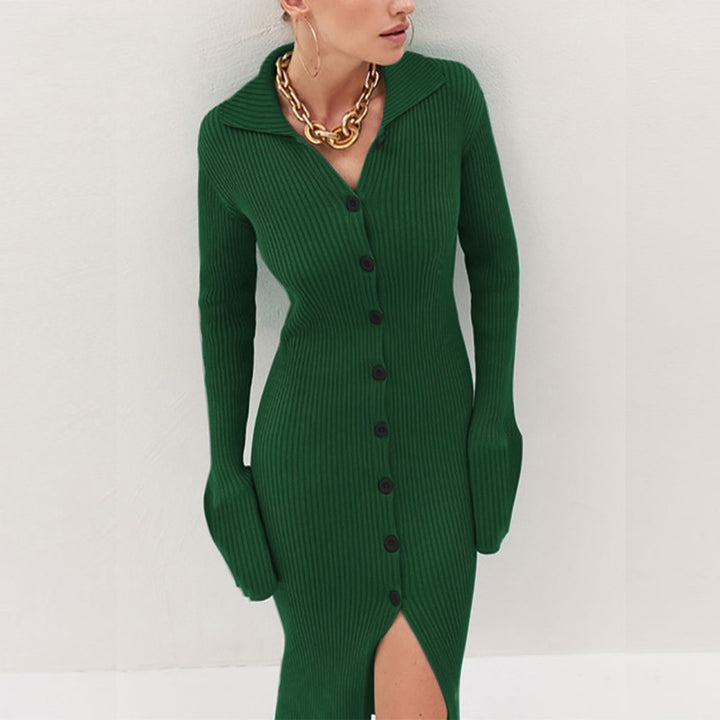 Damen stickklänning med modernt knäppningssystem och elegant slits Eva Jonsson-Eva Jonsson