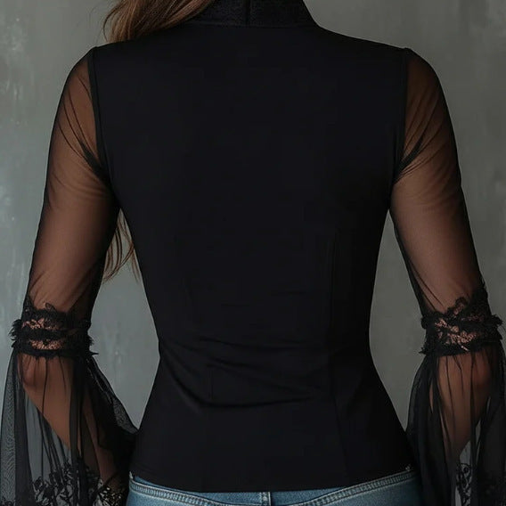 Damen stilfull bodysuit med nätärmar och dragkedja Mirla-Eva Jonsson