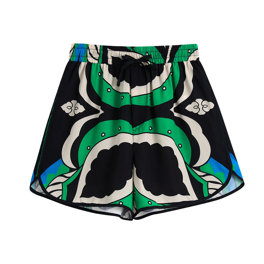 Damen stiliga shorts med kreativt bladmönster Mirla-Eva Jonsson