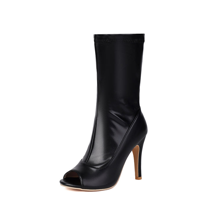 Damen stövlar med peep-toe och modernt leopardsmönster Mirla-Eva Jonsson