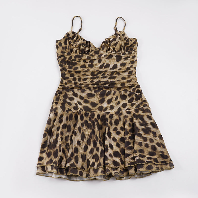 Damen strapless mini dress with animal print and ruffle details Mirla-Eva Jonsson