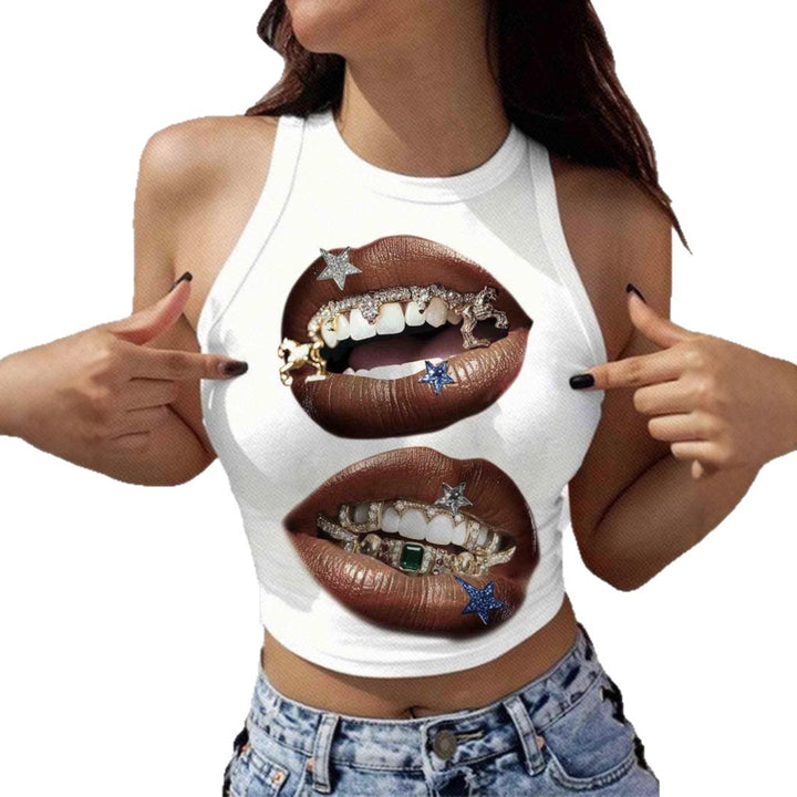 Damen tanktop med konstnärligt läppmotiv och figurnära passform Mirla-Eva Jonsson