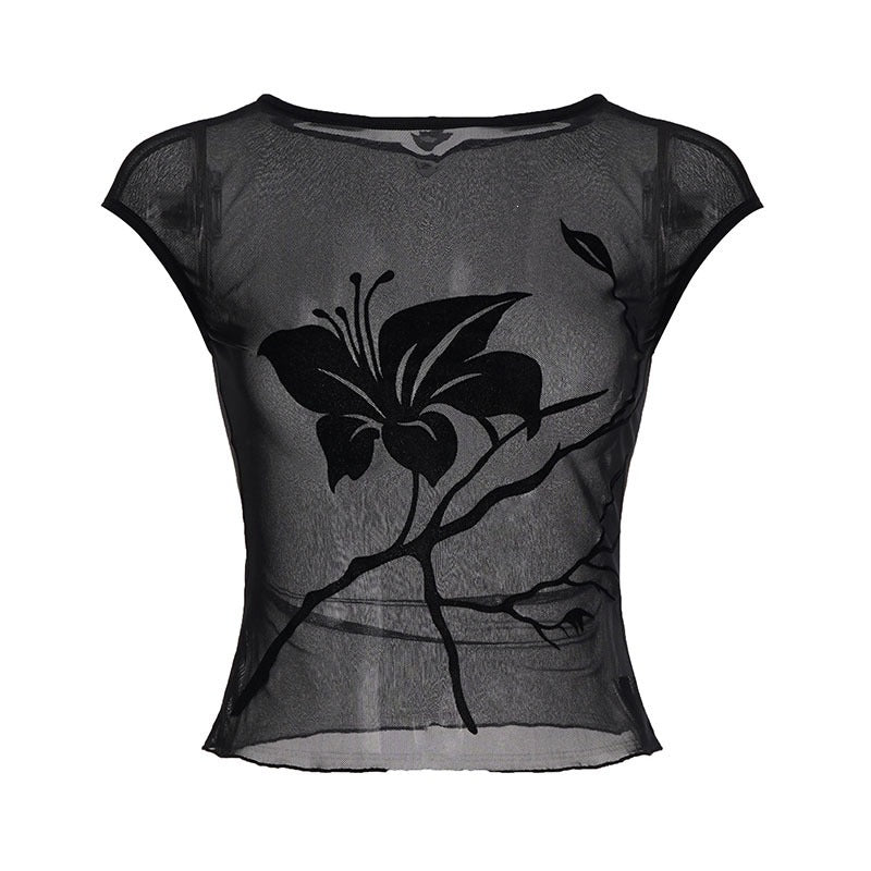 Damen transparent Mesh-blus med blommönster Mirla-Eva Jonsson